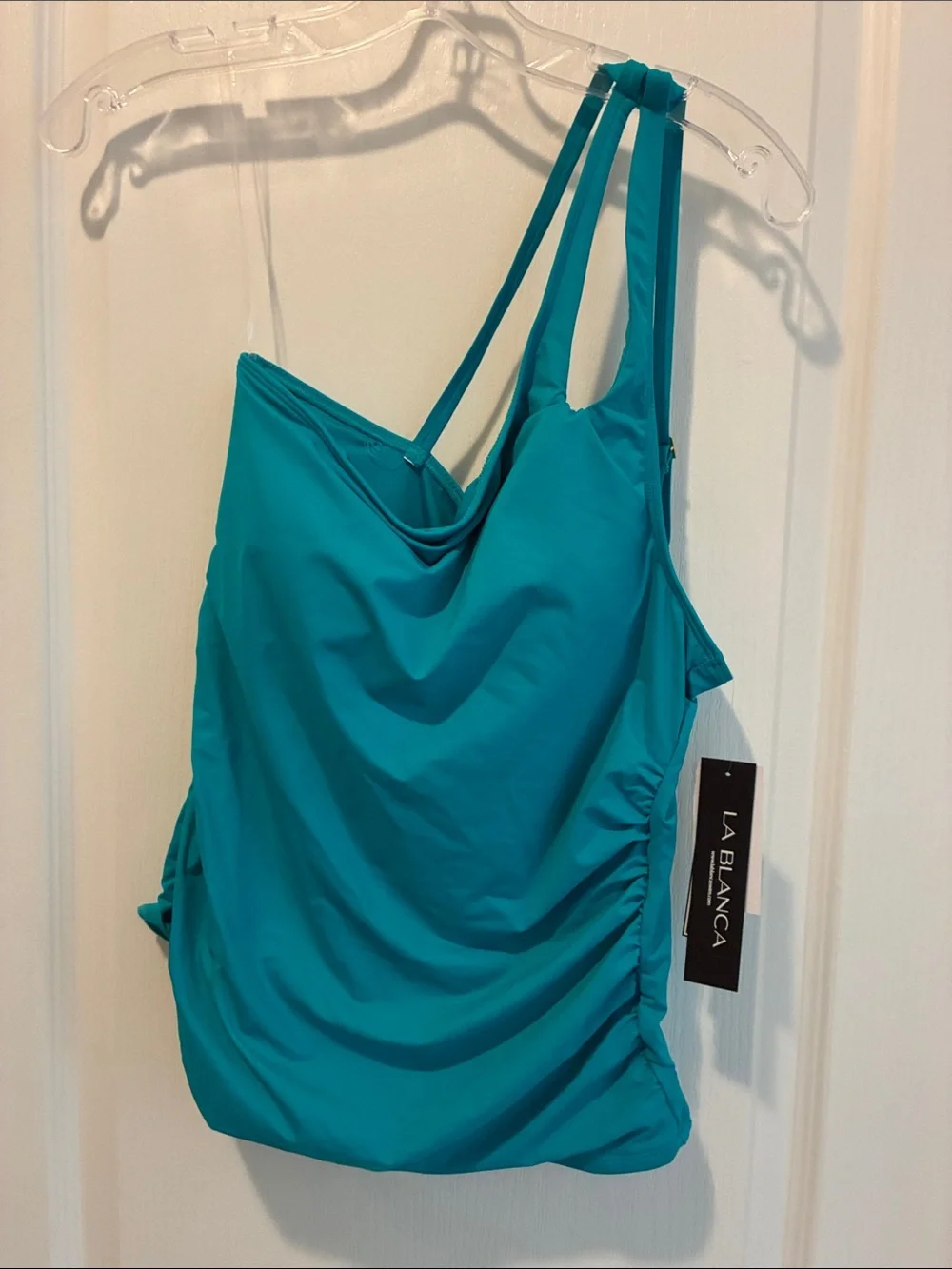 La Blanca Teal One-Shoulder Tankini Top - Picture 1 of 3